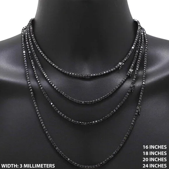 14k Yellow/White Gold Black GP CZ 3mm Tennis Chain Necklace Bracelet 6.5”-24”